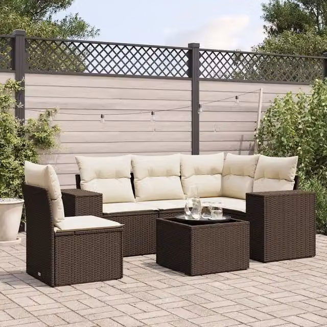 Set Divano da Giardino 6 pz con Cuscini Marrone in Polyrattan 3254920