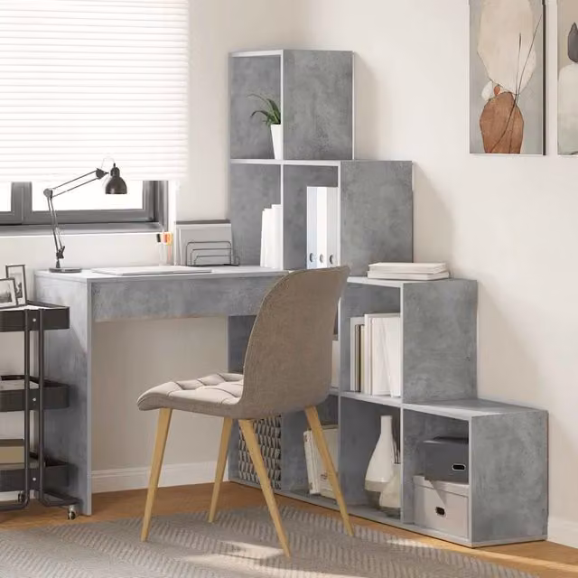 Scrivania ad angolo moderna vidaXL in MDF laminato grigio L/P/H: 149,5 x 149,5 x 101,5 cm – 1