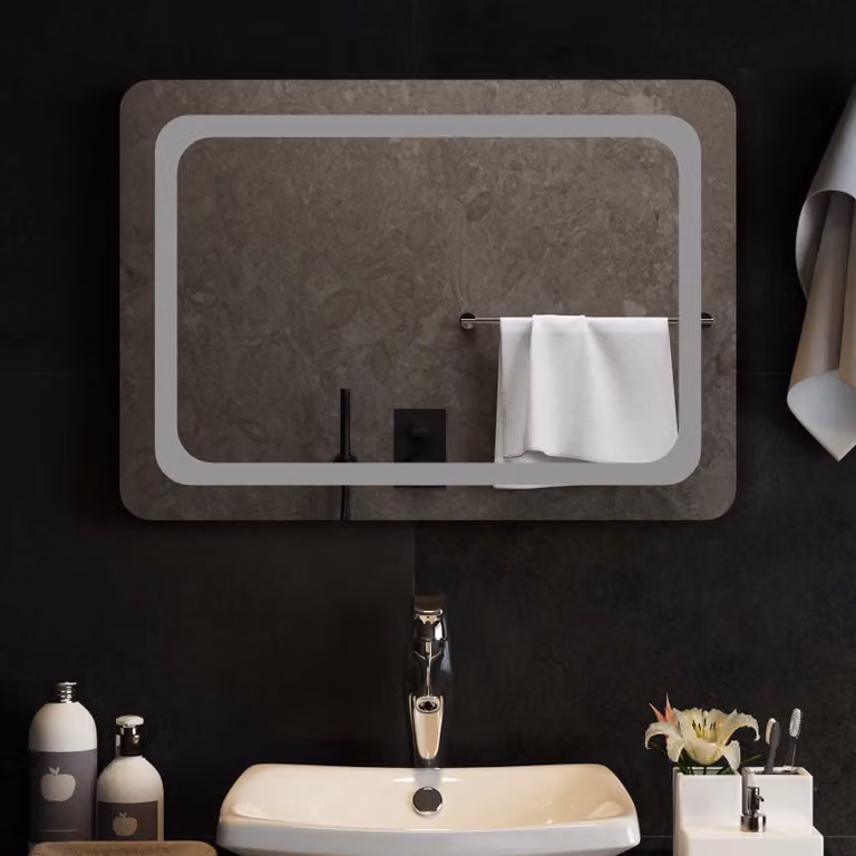 Specchio da bagno moderno vidaXL con luce LED in vetro temperato, L: 70 cm, H: 50 cm
