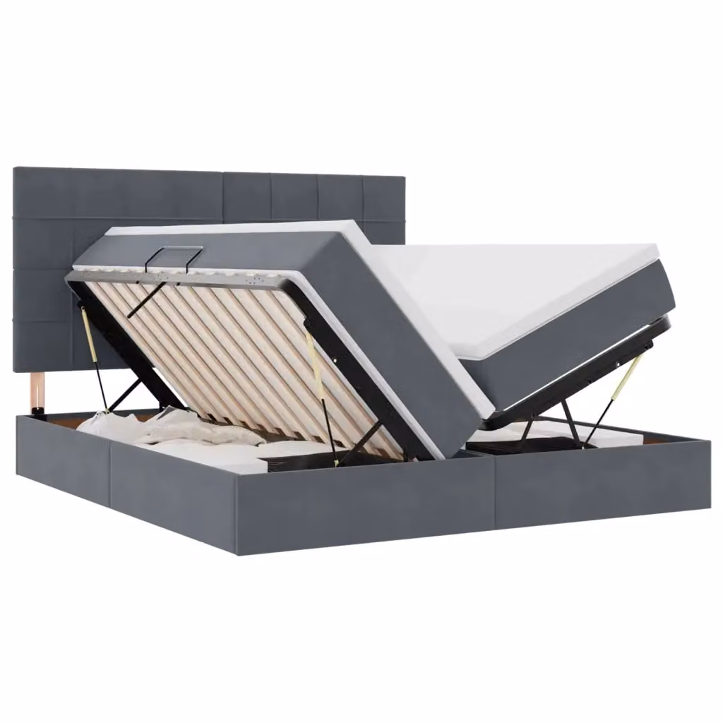 Letto con Contenitore vidaXL in Velluto Grigio con Base Lift-up L/P/H: 200 x 200 x 204 cm – 2