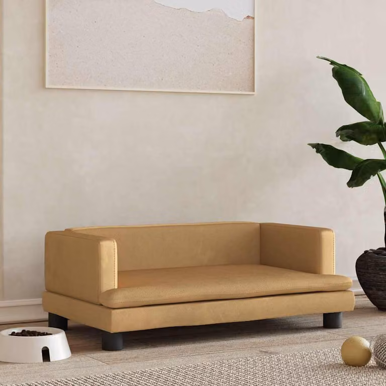 vidaXL Lettino per Cani in Velluto Marrone e Beige L 80 cm x P 45 cm x H 30 cm