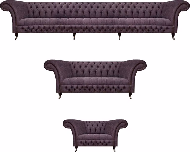 Luxus Design Sofagarnitur Set 3tlg Chesterfield Lila Wohnzimmer Polster Sofas