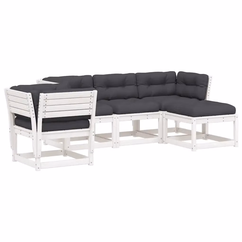 Set Salotto da Giardino vidaXL a Forma di L in Legno Massello di Pino con Cuscini Bianchi e Antracite – 2