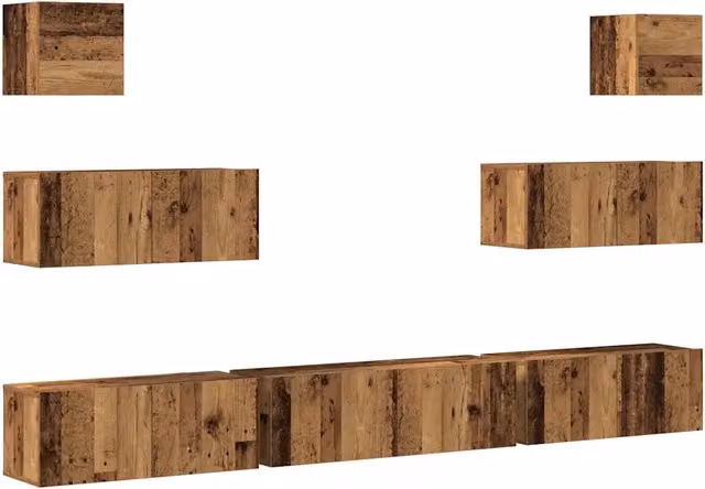 Set Mobile TV 7 pz | Armadietto TV | Mobile Porta TV Montato a Parete Legno Antico in Truciolato