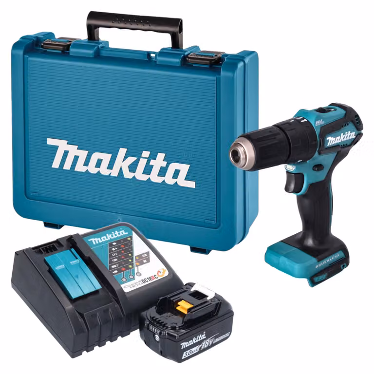 Trapano avvitatore a percussione a batteria Makita DHP 483 RF1E 18 V 40 Nm Brushless + 1 batteria da 3,0 Ah + caricabatterie + valigetta