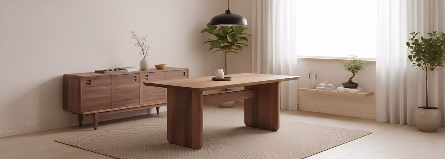 Tavolo da pranzo, credenza, stile moderno, colore marrone, nuovo, legno, rettangolare