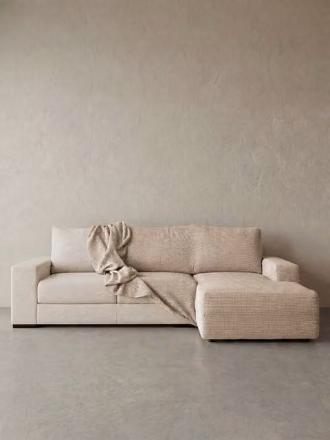 Fodera per divano chaise longue Coven Kenay Home in lino jacquard beige, Larghezza: 300 cm