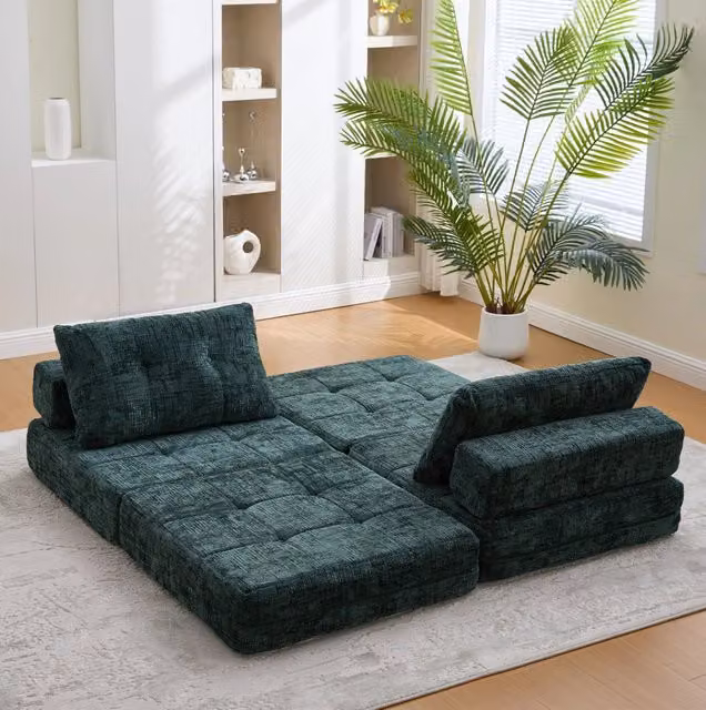 Divano letto pieghevole 79x180 cm verde smeraldo in ciniglia