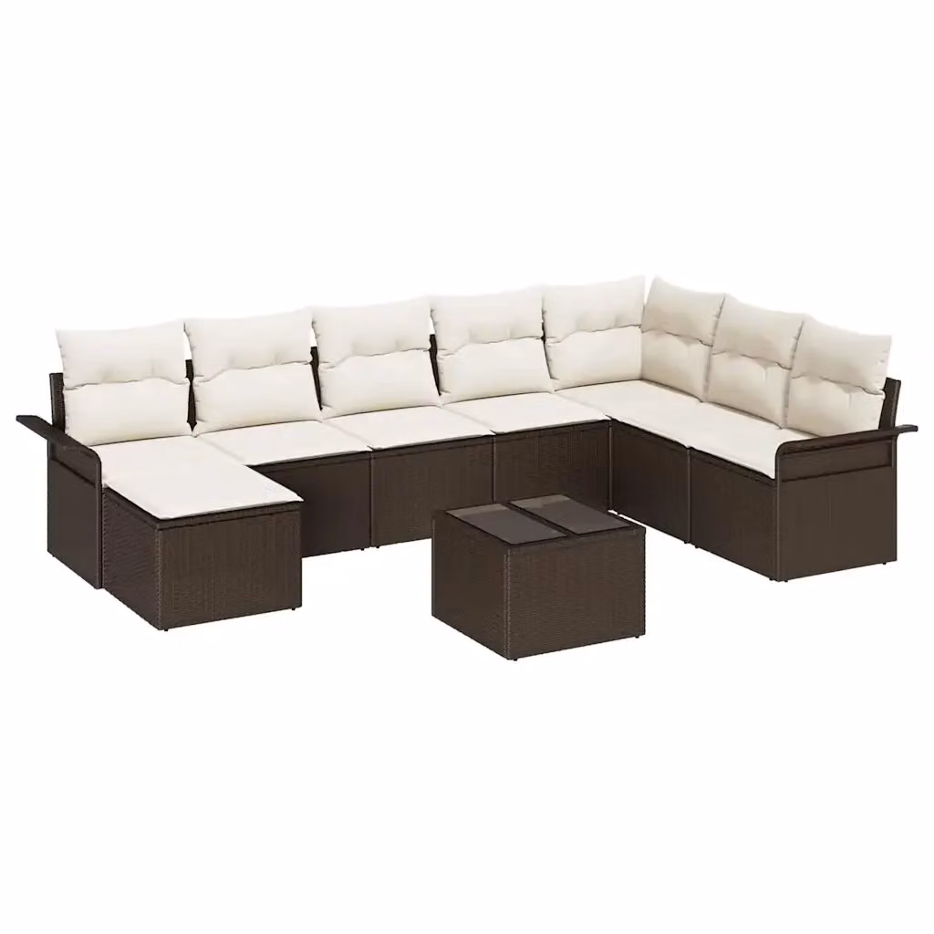 Set Divano da Giardino Moderno vidaXL in Polyrattan Marrone con Cuscini e Tavolino da 9 Pezzi – 2