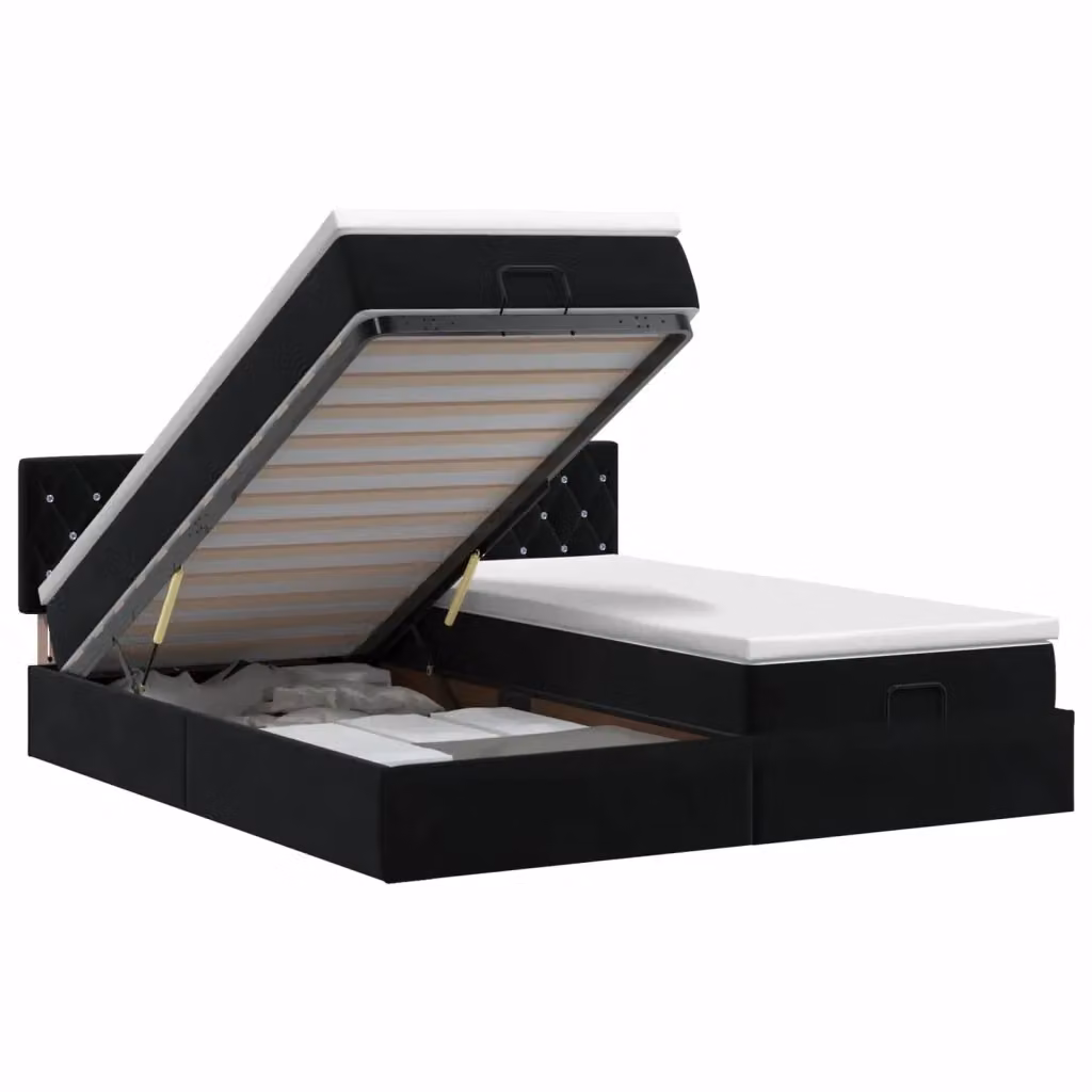 Letto ottomano moderno vidaXL con contenitore a sollevamento e materasso in velluto nero, L/P/H: 200 x 160 x 88 cm – 2