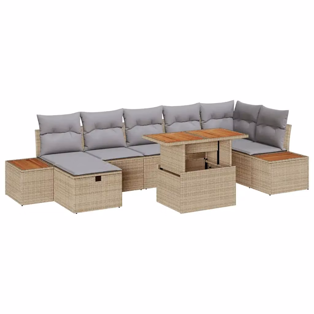 Set Divano da Giardino a L vidaXL 8 pz in Polyrattan Beige con Cuscini e Tavolino – 1