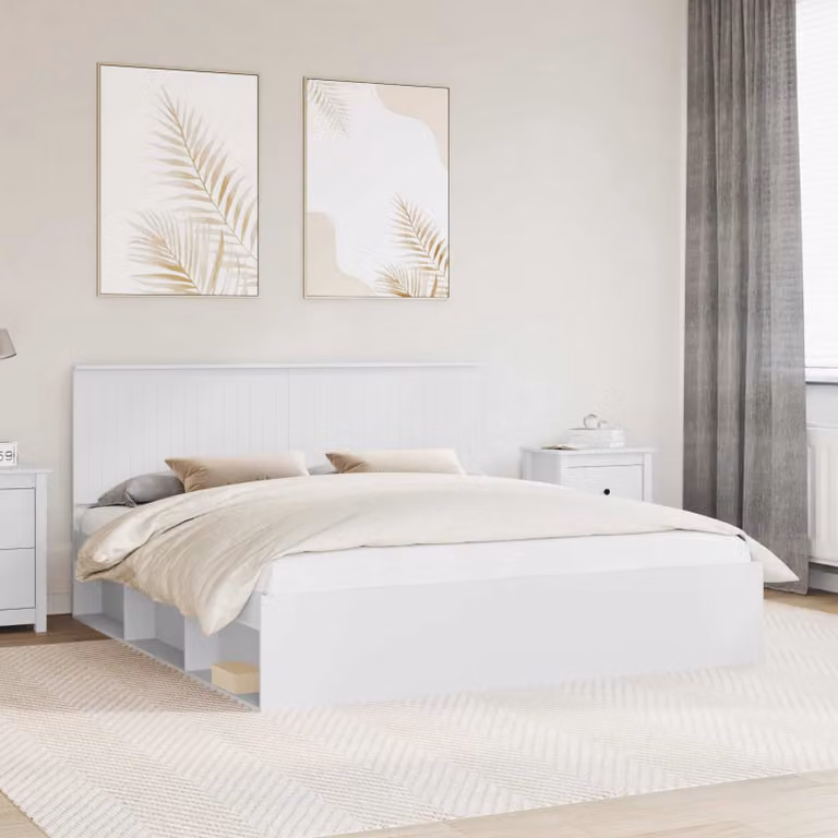 Struttura del letto moderna vidaXL in pino massello e MDF, colore bianco, L: 180 cm, P: 200 cm, H: 210 cm