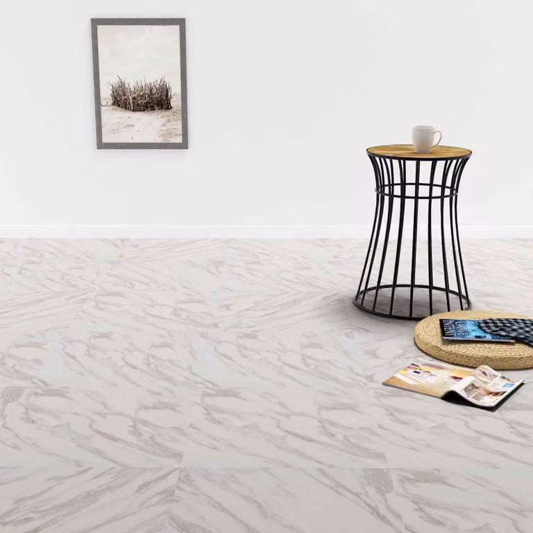 Tavole per pavimenti adesive vidaXL in PVC effetto marmo bianco, 5,11 m² (55 pezzi)