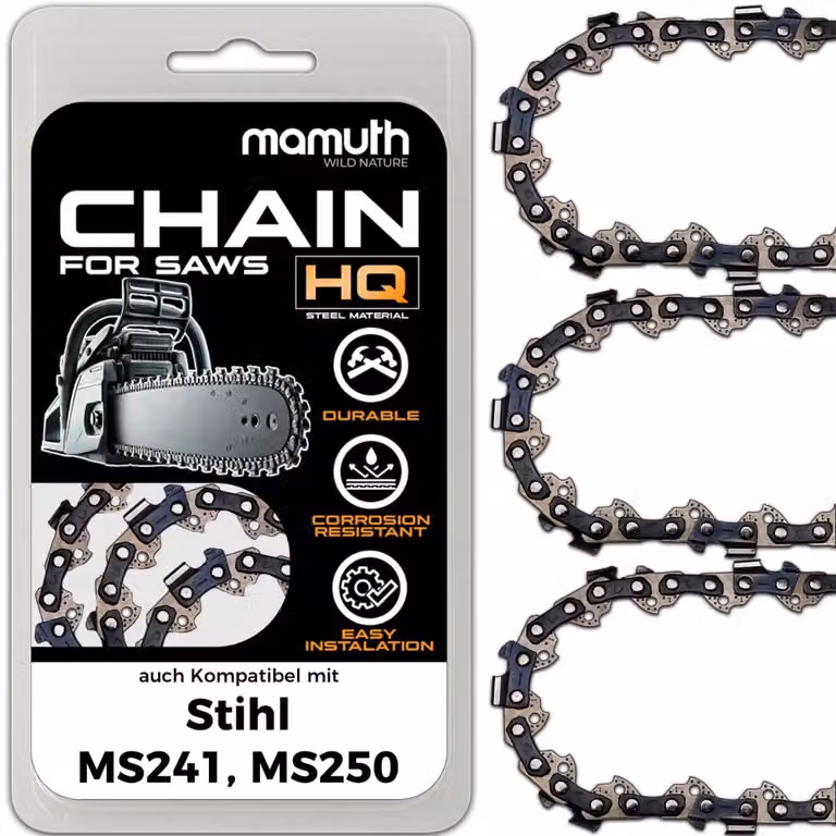 3 catene per motosega, lunghezza 40 cm, passo 3/8", spessore 1,3 mm, modello 55 TG, compatibili con motoseghe Stihl MS241 e MS250