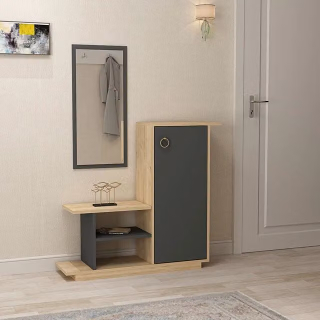 DMORA Mobile da Ingresso Nibbiola con Specchio, Rovere Marrone e Antracite, L: 80 cm, P: 30 cm, H: 90 cm