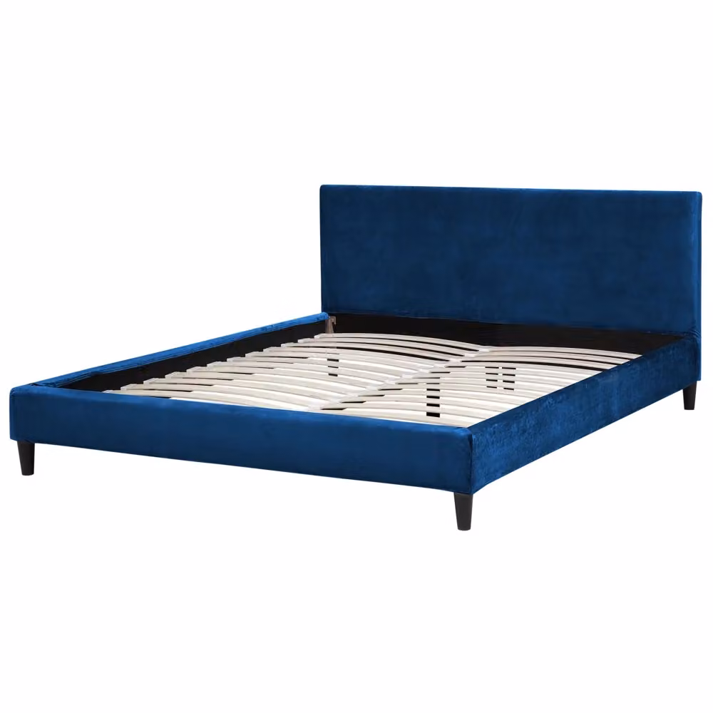 Letto Beliani moderno in velluto blu con rete a doghe in legno L/P: 160 x 200 cm – 2