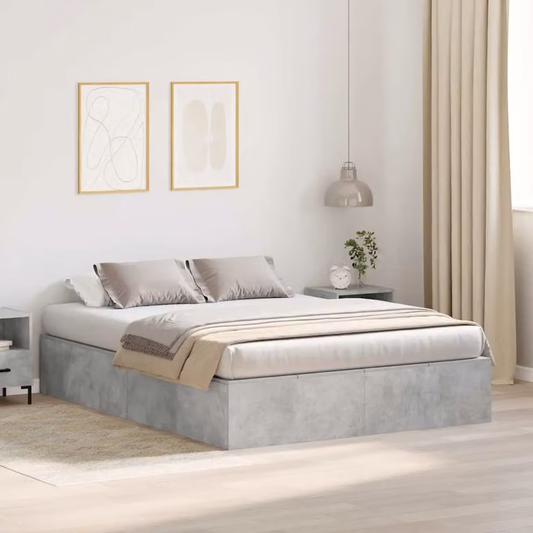 vidaXL Struttura letto con contenitore in ecopelle e legno di pino Grigio, L/P: 150 x 200 cm