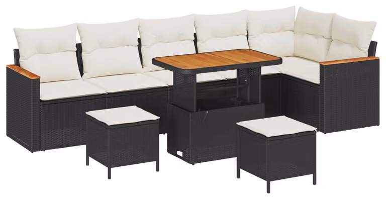 Set Divano da Giardino 9 pcs Nero polyrattan