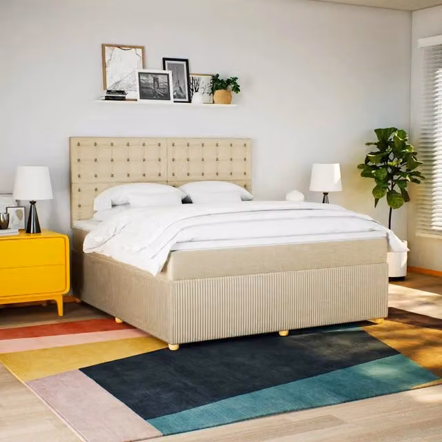 Letto Ibrido vidaXL con Materasso in Tessuto Beige e Bianco L: 180 cm, P: 200 cm – 1