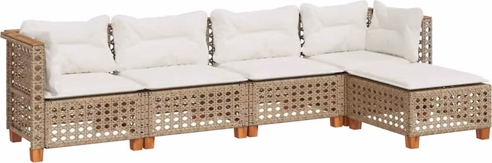 Set Divano da Giardino 5 pz con Cuscini Beige in Polyrattan