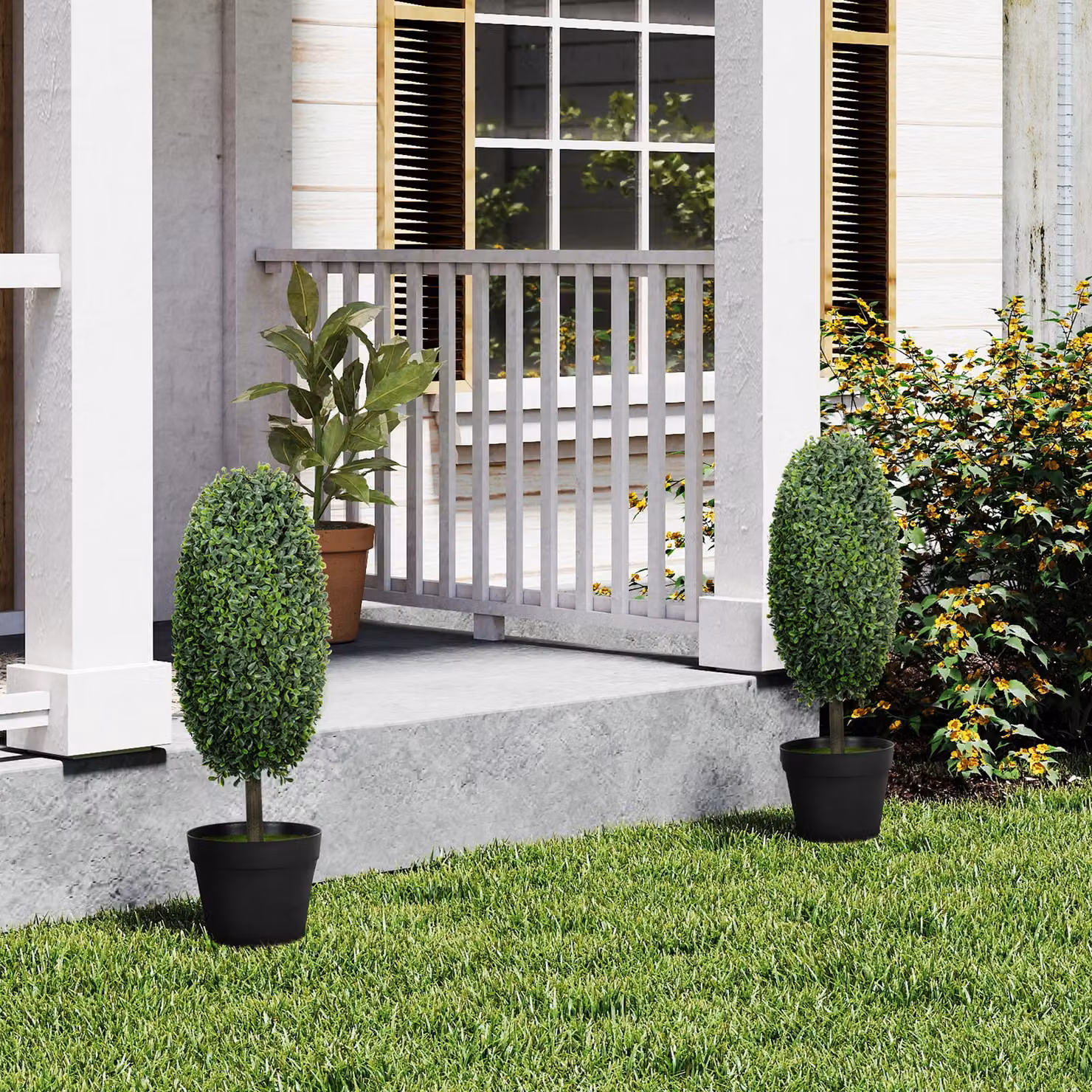 Set da 2 Piante Artificiali HOMCOM in Vaso con Resistenza ai Raggi UV, Verde, in Plastica e Cemento – 2