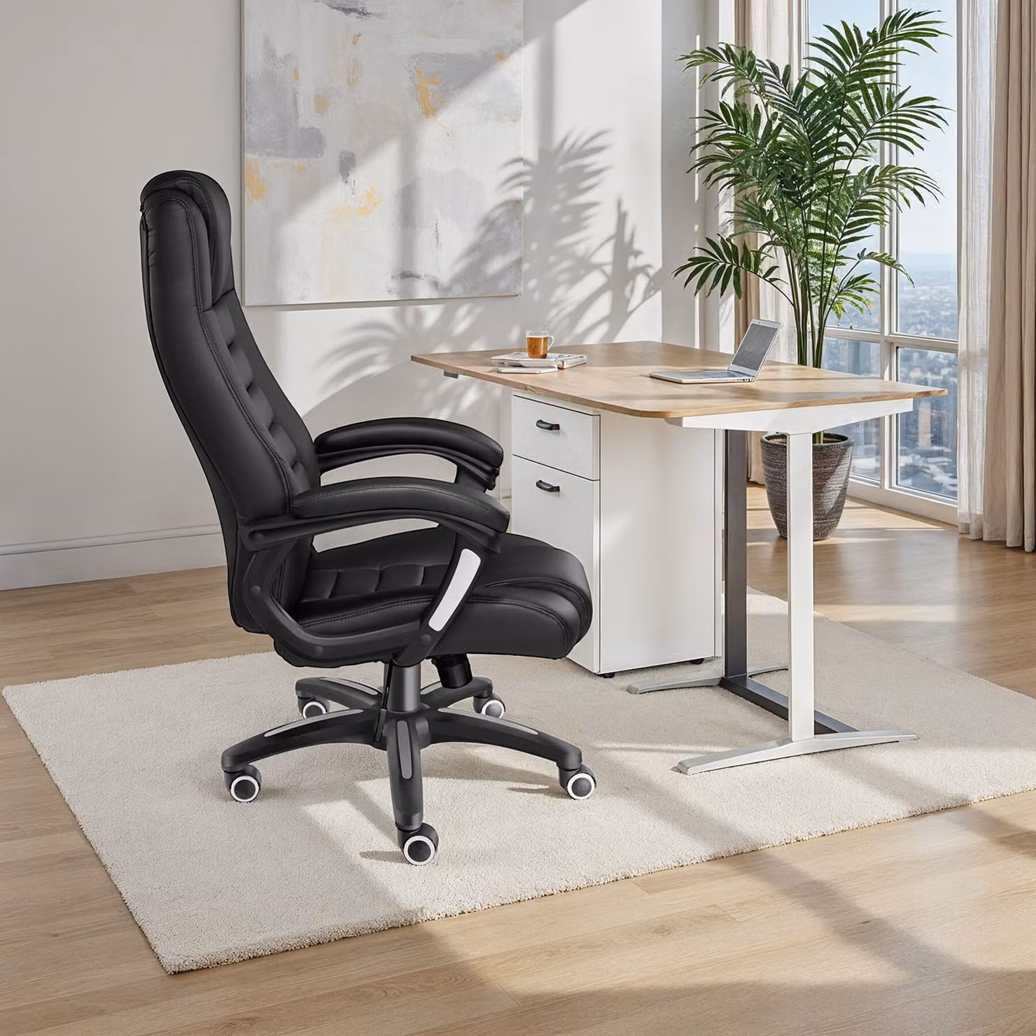Sedia da ufficio executive TecTake GmbH in similpelle nera con poggiatesta e regolazione del peso – 3