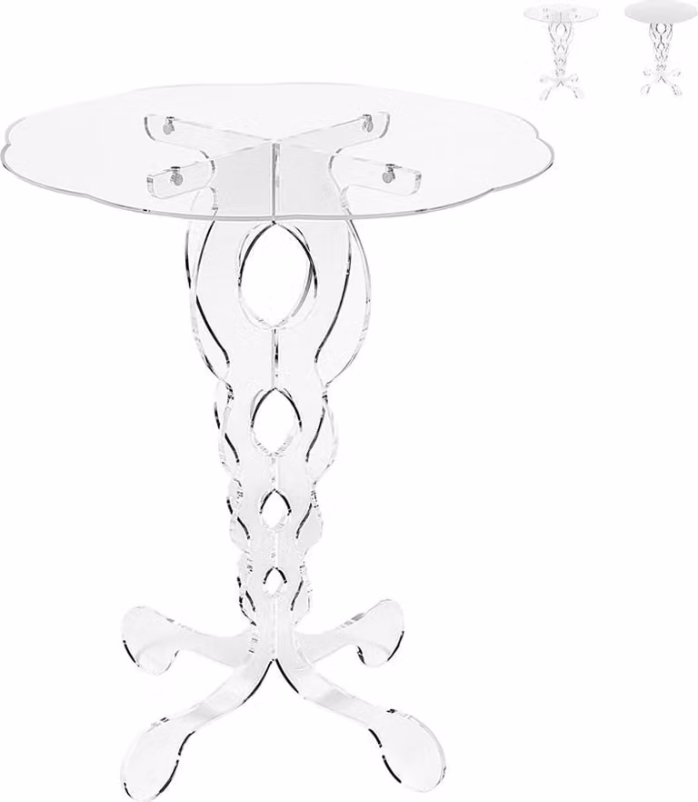 Tavolino rotondo alto 50 cm in plexiglas trasparente Arabesco Medium - Trasparente