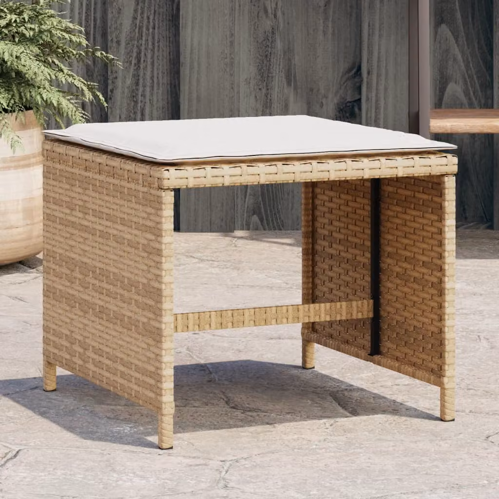 Set di 4 sgabelli da giardino vidaXL in polyrattan con cuscini beige L/P/H: 40 x 40 x 35 cm