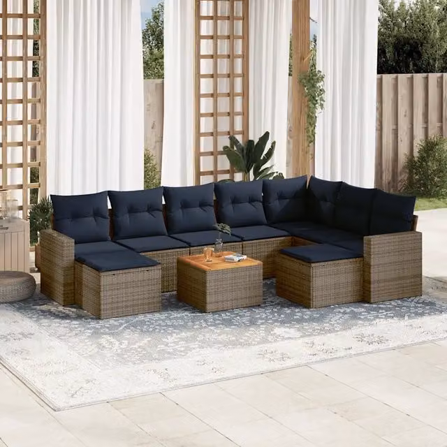 Set Divani da Giardino 10 pz con Cuscini Grigio in Polyrattan 3256740