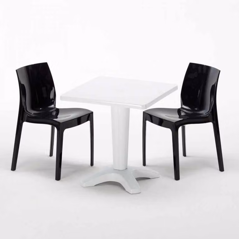 Tavolo quadrato bianco e 2 sedie in polipropilene colorato per interni Grand Soleil Ice Patio - Nero