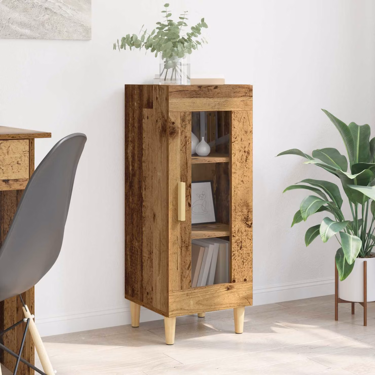 Credenza moderna vidaXL in legno ingegnerizzato e vetro, colore marrone, L 34.5 cm x P 32.5 cm x H 90 cm