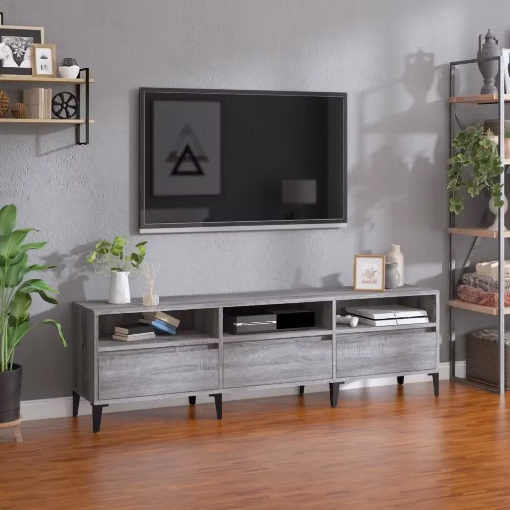 Mobile TV Design In Grigio con dettagli in legno e metallo per soggiorno, L: 150 cm, P: 30 cm, H: 44,5 cm – 2