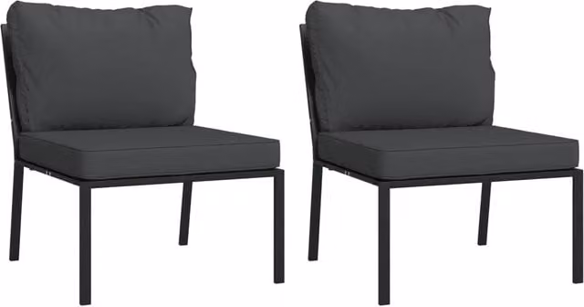 Set di 2 sedie da giardino moderne in acciaio con cuscini grigi, L/P/H: 60 x 74 x 79 cm