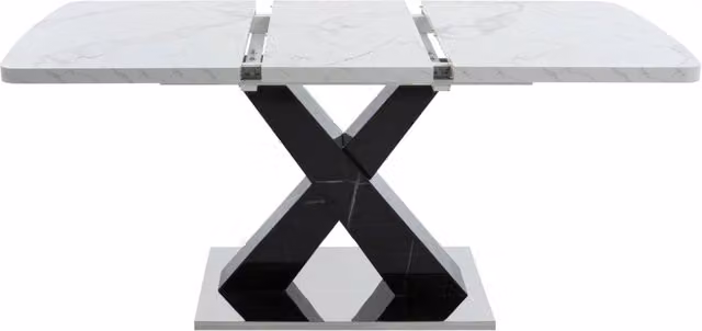 Tavolo da pranzo rettangolare allungabile 120-160 cm effetto marmo bianco， nero