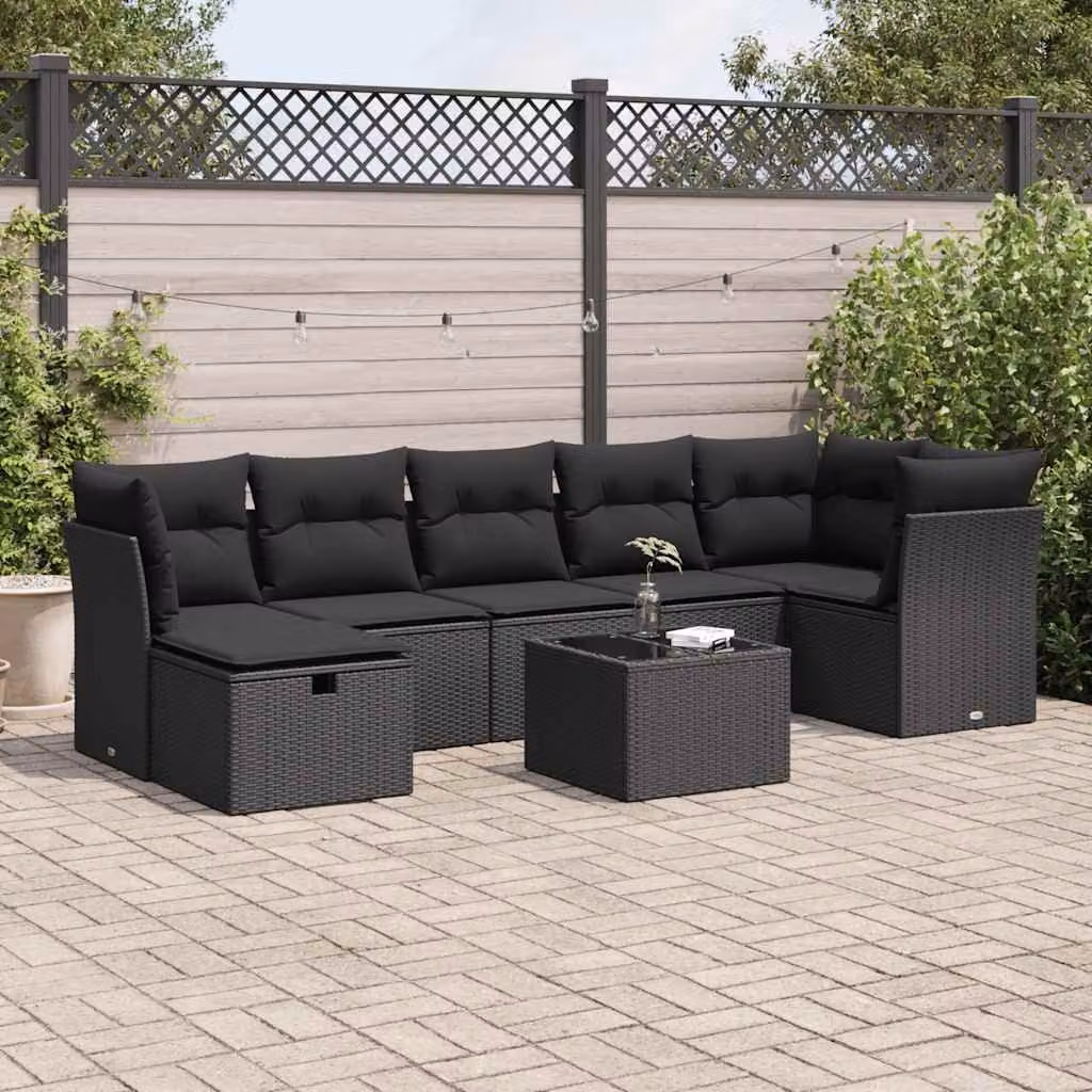 Set di divani da giardino vidaXL in polyrattan con 8 cuscini colore nero
