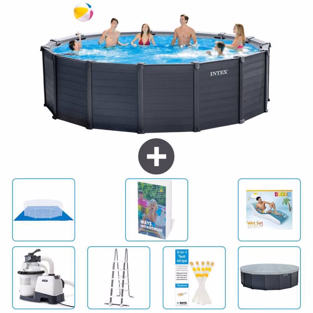 Pannello per piscina in grafite, modello Rund - 478x124 cm - composto da 6 elementi, serie S670