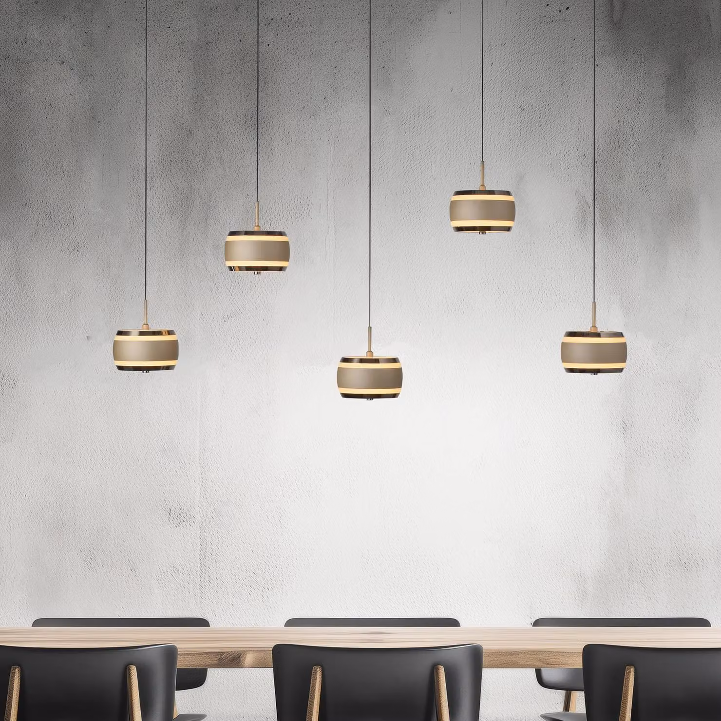 PURE Lampada LED a sospensione Falling Rings, bronzo, lunghezza 101 cm, 5 luci dimmerabile, Bronzo / Ottone antico, Soggiorno / Sala da pranzo, Metallo, Moderno