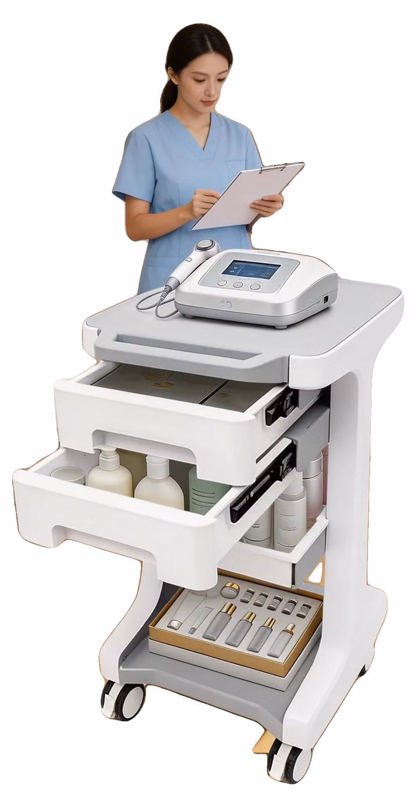 Carrello portautensili, materiale ABS, 3 ripiani, 2 cassetti, capacità di carico 50 kg, dimensioni 41*41*67 cm