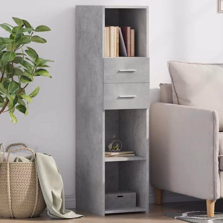 Credenza moderna vidaXL in legno multistrato e MDF, colore grigio cemento, L/P/H: 124 x 30 x 42,5 cm