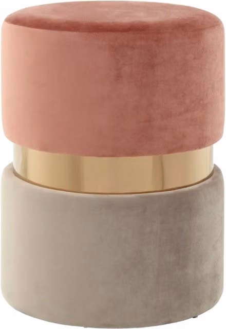 Pouf contenitore Gipsy Kendra Home in velluto rosa antico e taupe con dettagli oro