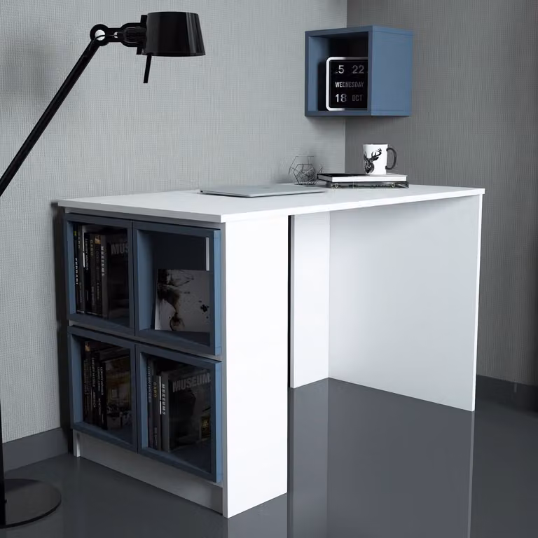 Skye Decor, Box - Bianco, Blu, Scrivania, Bianco, 100% PANNELLI DI AGGREGATO DI LEGNO RIVESTITI IN MELAMMINA, 120 x 65 x 75 cm