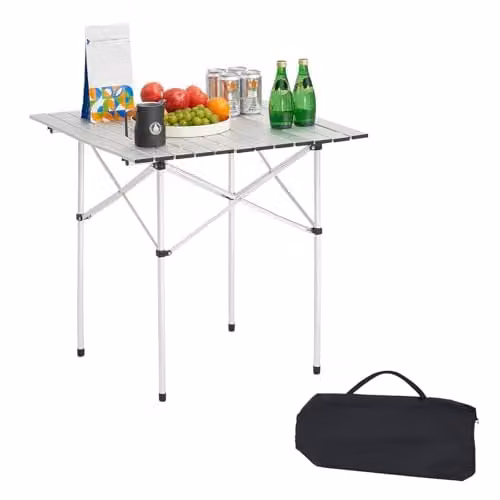VEVOR Tavolo da Campeggio Pieghevole, Tavolini Laterali Portatili Arrotolabili da Spiaggia in Alluminio Leggero, con Borsa per Trasporto, per Cucinare all'Aperto, Festa, Picnic, Viaggi, Argento