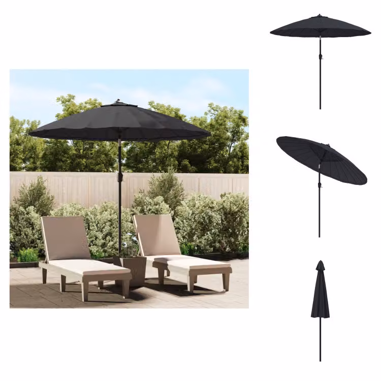 vidaXL Ombrellone con asta in alluminio 270 cm nero - Ombrelloni e tende da sole
