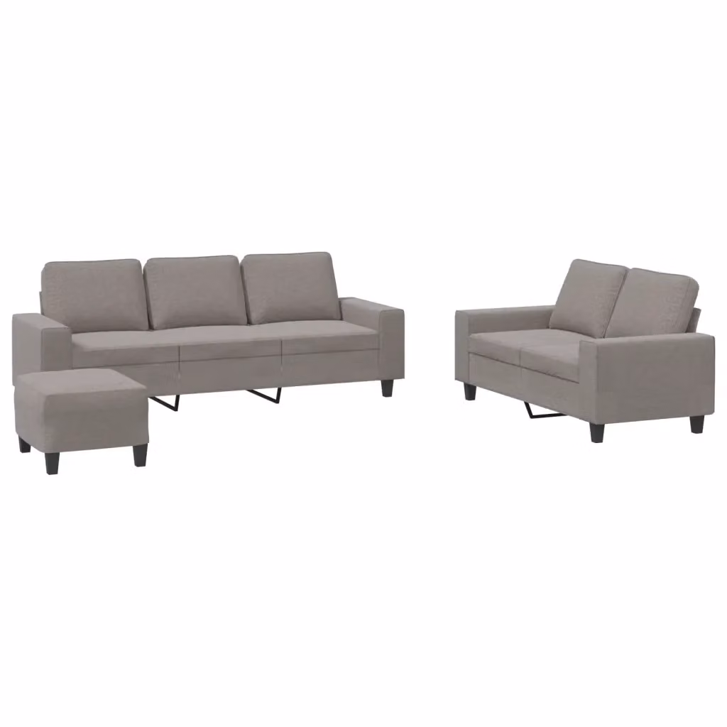 Set di divani 3 pezzi vidaXL in tessuto beige e grigio con pouf e cuscini per soggiorno moderno – 2