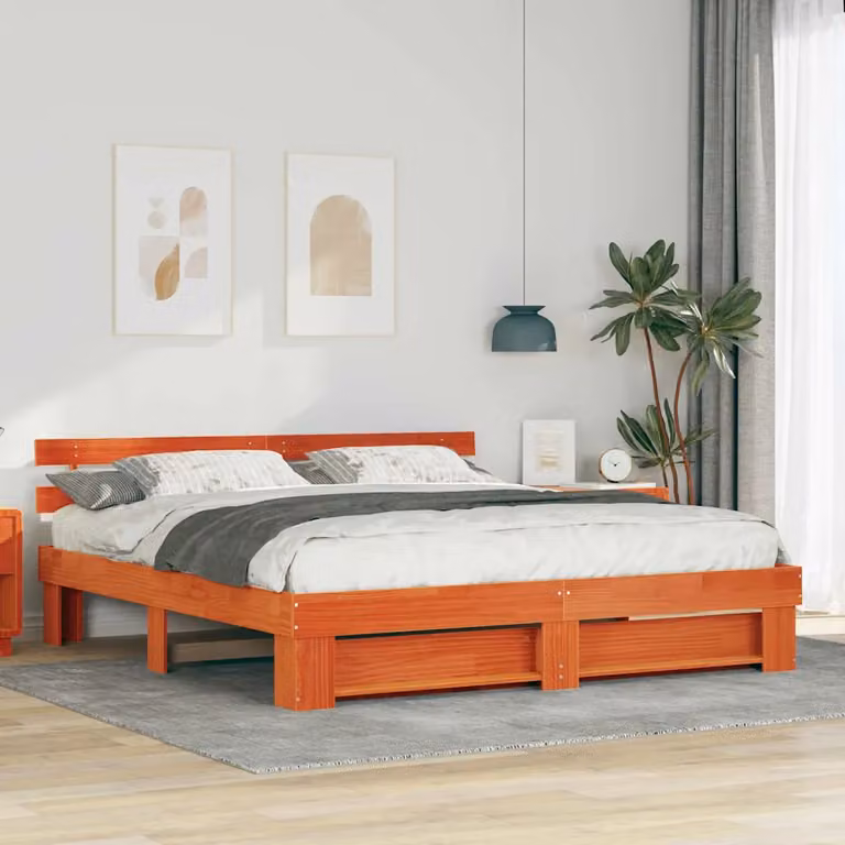 Struttura del letto moderna vidaXL in pino massello marrone 200 x 200 cm