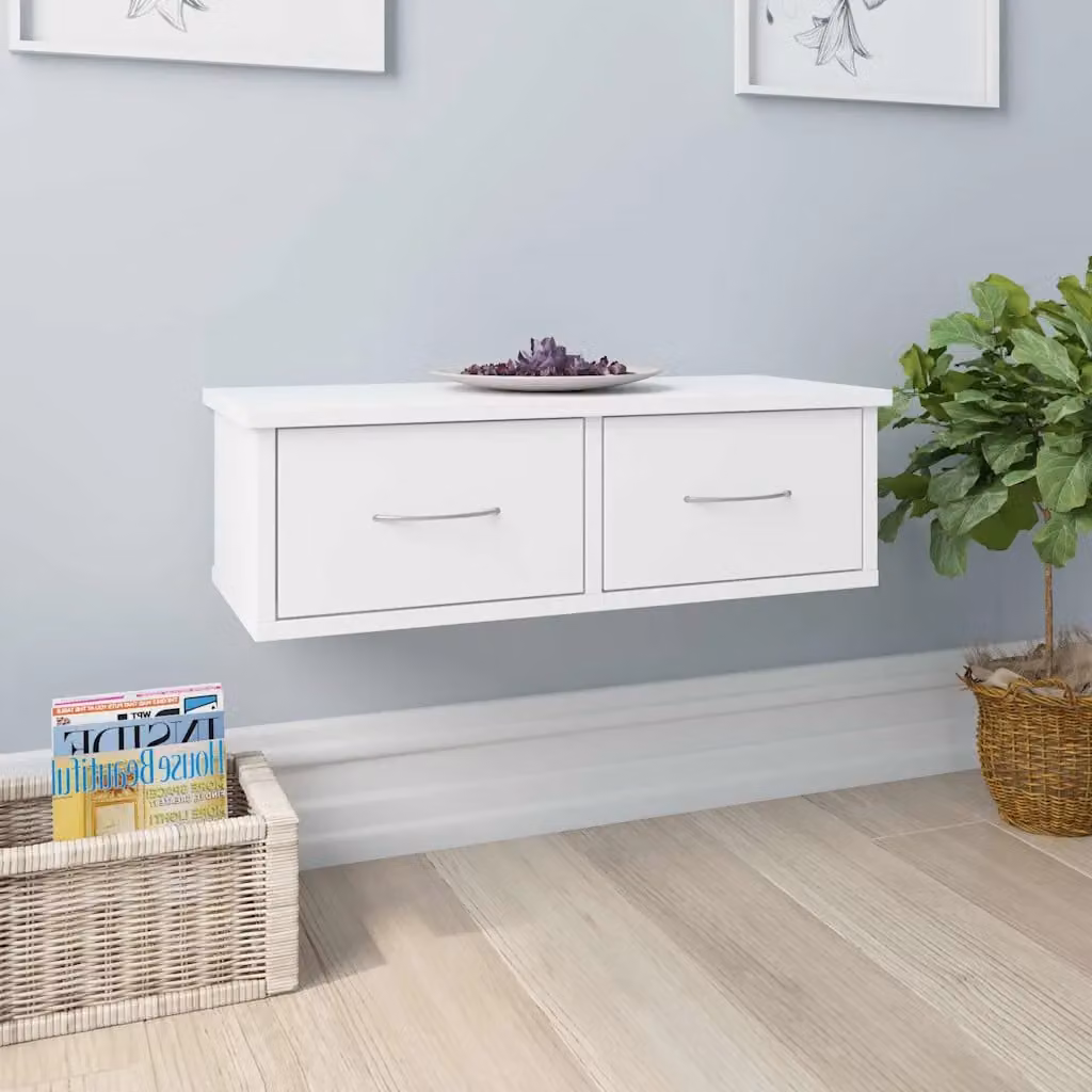 Scaffale con Cassetti a Parete vidaXL Bianco in Legno Multistrato L: 60 cm, P: 26 cm, H: 18,5 cm