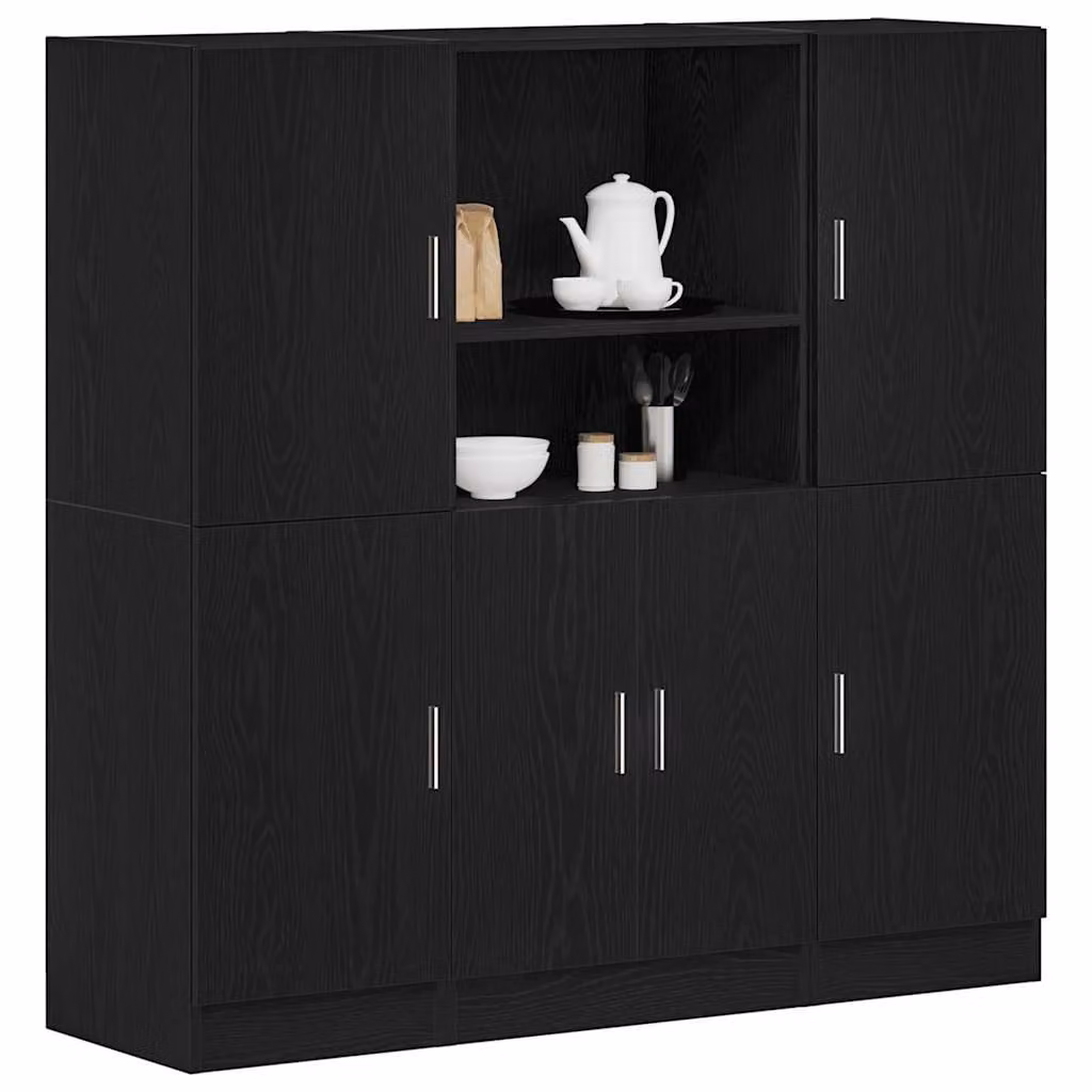 Set di mobili da cucina moderno vidaXL in 3 pezzi nero opaco in MDF e legno