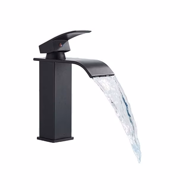Miscelatore per bagno, design monocomando, miscelatore per acqua calda e fredda, nero-S