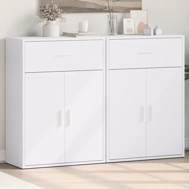 Set di 2 credenze bianche vidaXL in legno e MDF per sala da pranzo, L/P/H: 60 x 30 x 84 cm