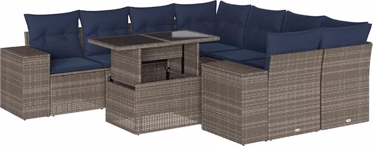 Set Divani da Giardino 9 pz con Cuscini Grigio in Polyrattan